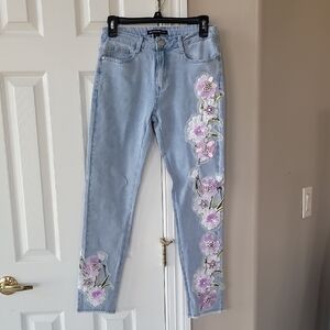 Boston Proper Denim with Lavender Floral Design And Gemstones